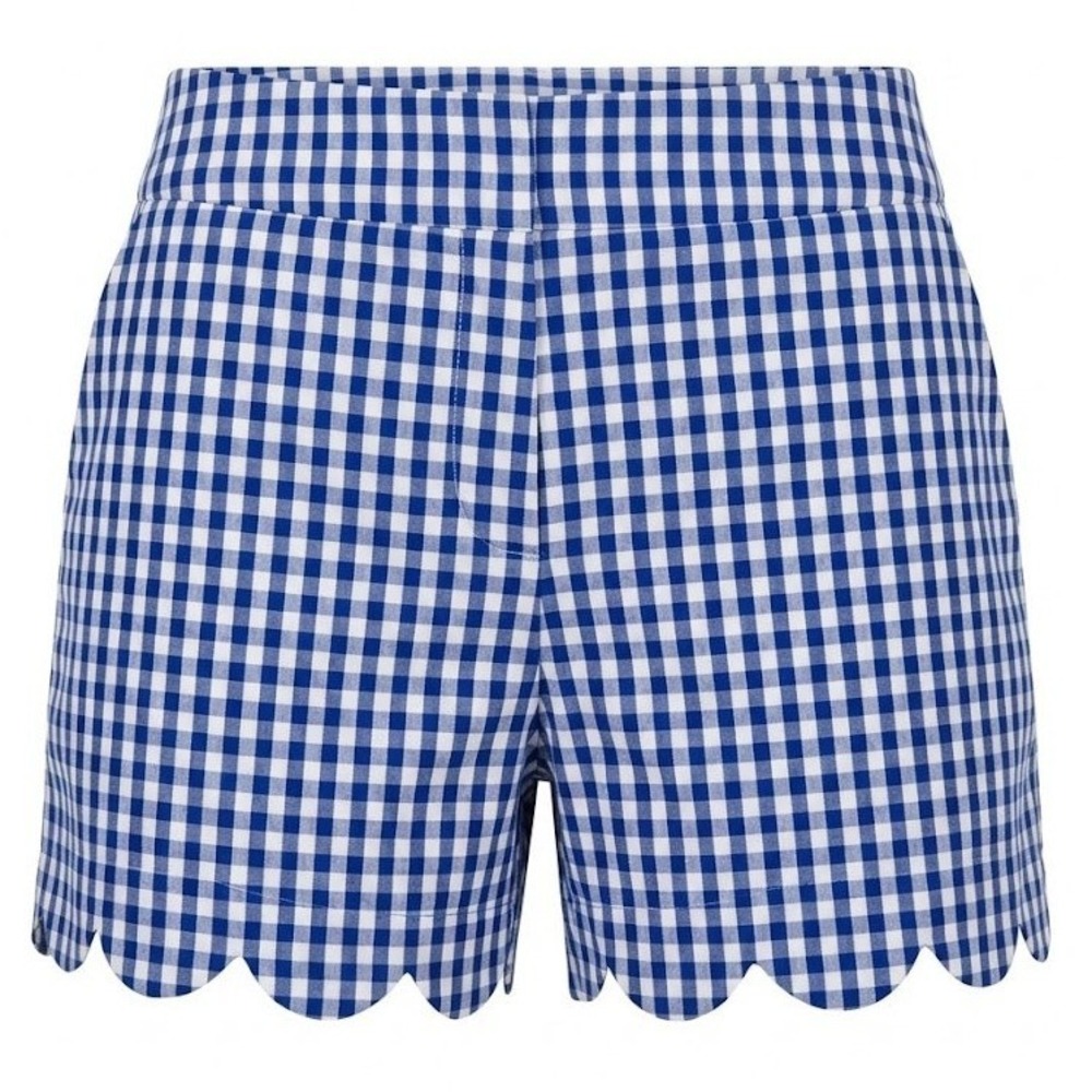 Crown & Ivy Caroline Blue White Check Scalloped Hem Shorts Womens 10